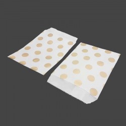 50 pochettes en papier kraft blanc motifs gros pois dorées - 8179