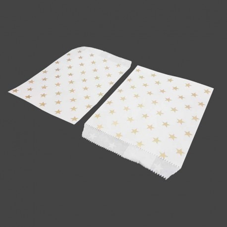 100 sachets cadeaux en papier kraft motifs étoiles dorées sur fond blanc - 8184