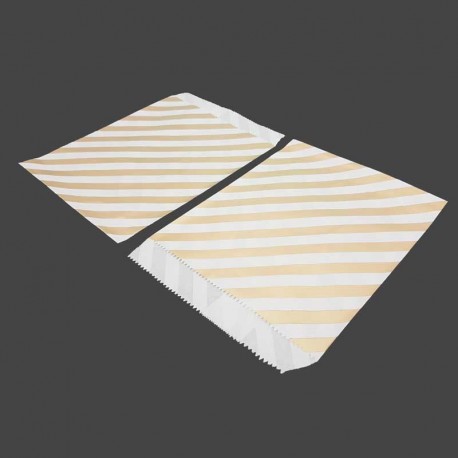 100 sachets cadeaux en papier kraft motif rayures dorées sur fond blanc - 8187