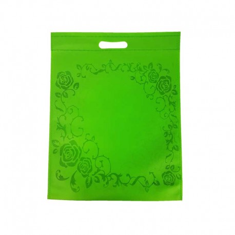 12 grands sacs non-tissés vert pomme imprimé couronne de roses 35x44cm - 9970