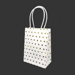 12 minis sacs cadeaux papier kraft pois doré brillant fond blanc 11x6x15cm - 14136