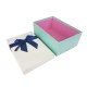 Boîte cadeaux bicolore bleu givré et écrue ruban bleu nuit 18.5x11.5x7cm - 11112p
