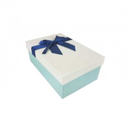 Boîte cadeaux bicolore bleu givré et écrue ruban bleu nuit 18.5x11.5x7cm - 11112p