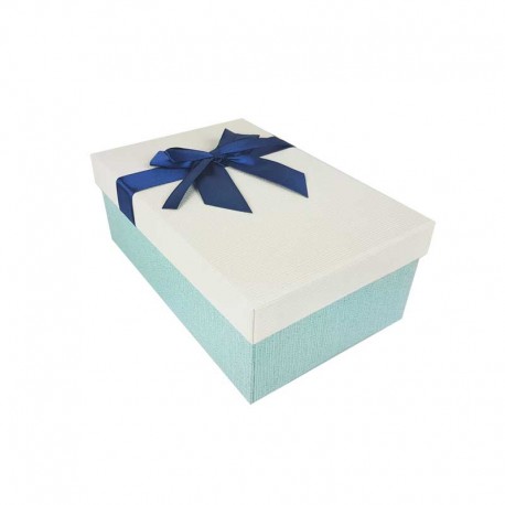 Boîte cadeaux de couleur bleu givré et écrue ruban bleu nuit 20x13.5x8cm - 11113m