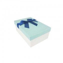 Boîte cadeaux bicolore écrue et bleu givré 18.5x11.5x7cm - 11115p