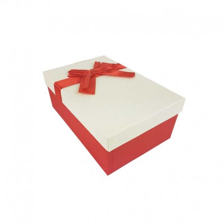 Boîte cadeaux bicolore rouge et blanc cassé 18.5x11.5x7cm - 11124p