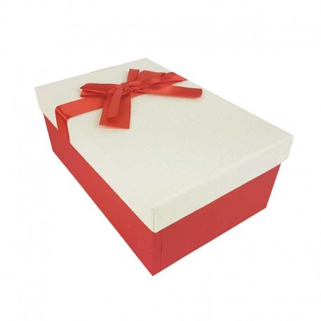 Boîte cadeaux rouge et blanc cassé avec noeud ruban 22x15x9cm - 11126g
