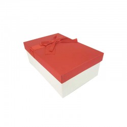 Boîte cadeaux blanc cassé et rouge avec nœud cadeaux 18.5x11.5x7cm - 11127p
