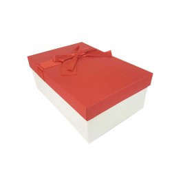 Boîte cadeaux bicolore de couleur blanc cassé et rouge avec nœud 20x13.5x8cm - 11128m