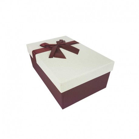 Boîte cadeaux bicolore rouge bordeaux et blanc cassé 18.5x11.5x7cm - 11136p
