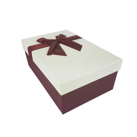 Boîte cadeaux de couleur rouge bordeaux et blanc cassé 20x13.5x8cm - 11137m