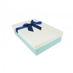 Coffret cadeaux bicolore bleu givré et écru ruban bleu nuit 24.5x16x5.5cm - 11142p
