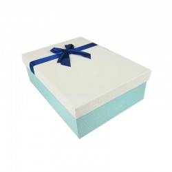 Coffret cadeaux de couleur bleu givré et écrue ruban bleu nuit 28.5x20x9cm - 11143m