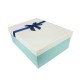 Grand coffret cadeaux bleu givré et écru avec noeud ruban bleu nuit 32.5x24.5x12cm - 11144g
