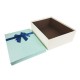 Coffret cadeaux bicolore écru et bleu clair ruban satiné bleu nuit 24.5x16x5.5cm - 11145p