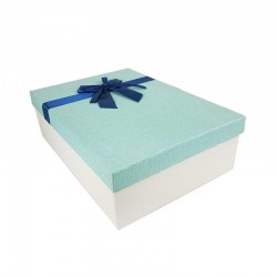Coffret cadeaux de couleur écru et bleu clair ruban bleu nuit 28.5x20x9cm - 11146m