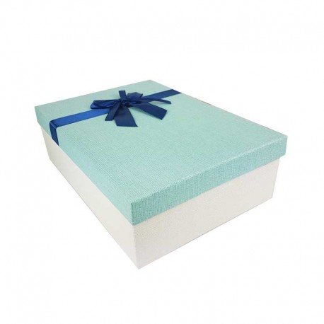 Coffret cadeaux de couleur écru et bleu clair ruban bleu nuit 28.5x20x9cm - 11146m