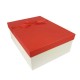 Grand coffret cadeaux blanc cassé et rouge avec noeud ruban satiné 32.5x24.5x12cm - 11159g
