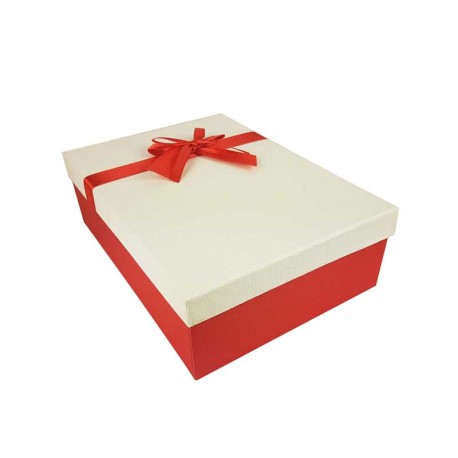 Coffret cadeaux de couleur rouge et blanc cassé ruban rouge 28.5x20x9cm - 11155m