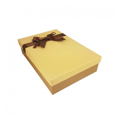 Coffret cadeaux bicolore marron café et beige savane ruban marron 24.5x16x5.5cm - 11160p