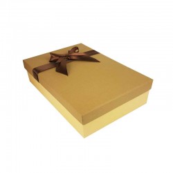 Coffret cadeaux bicolore beige et marron café ruban satiné marron 24.5x16x5.5cm - 11163p