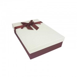 Coffret cadeaux bicolore rouge bordeaux et blanc cassé ruban satiné 24.5x16x5.5cm - 11166p