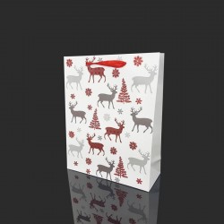 12 sacs cadeaux motif gris et rouges de rennes et sapins de Noël 17.5x8x23.5cm - 12106