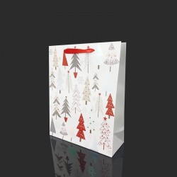12 sacs cadeaux motif gris et rouges de sapins de Noël 17.5x8x23.5cm - 12107