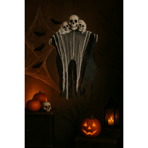 Décoration Halloween faucheuse à 3 crânes à suspendre