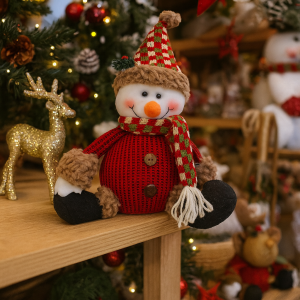 Grande peluche décorative Bonhomme de Neige rouge