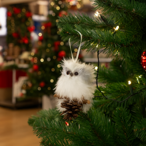 Décoration de sapin hiboux et pomme de pin - Blanc