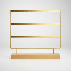 Soporte para pendientes de madera clara y metal dorado, 33 pares