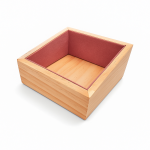 Petit casier pour coussin de montre en bois et suédine rose