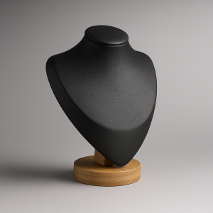 Petit buste en bois et simili cuir noir 17cm