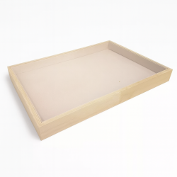 Lote de 5 bandejas de presentación de madera y ante beige