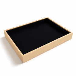 Lote de 5 bandejas de presentación de madera y símil piel negra
