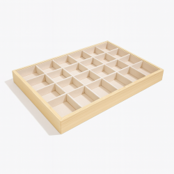 Lote de 5 bandejas de gemología con pequeños compartimentos de madera y ante beige