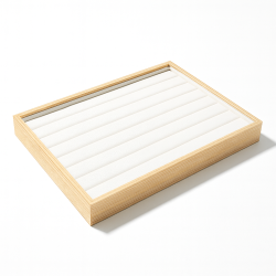Bandeja para anillos de madera y símil piel blanca