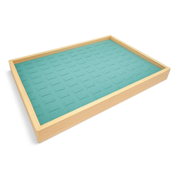 Bandeja «Riviera» para 100 anillos – Madera de bambú y ante verde laguna