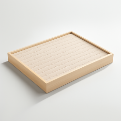 Bandeja para 100 anillos de madera y tela con aspecto de ante beige rosa