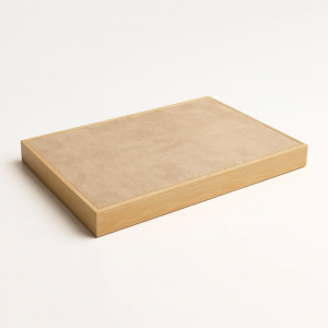 Petit plateau nu de présentation vitrine en bois et en suédine beige crème