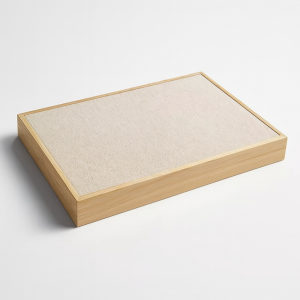 Petit plateau nu de présentation vitrine en bois et en coton beige naturel