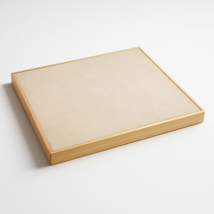 Grand plateau nu de présentation vitrine en bois et en suédine beige crème
