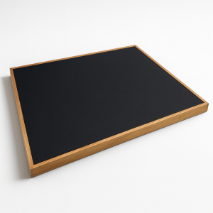 Grand plateau nu de présentation vitrine en bois et en simili cuir noir
