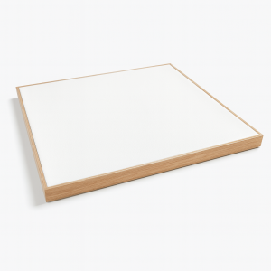 Grand plateau nu de présentation vitrine en bois et en simili cuir blanc