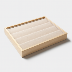 Bandeja de presentación para pendientes de madera y ante beige