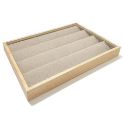 Bandeja de presentación para pendientes de madera y algodón beige natural