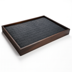 Bandeja para 100 anillos de madera oscura pintada y de ante gris antracita