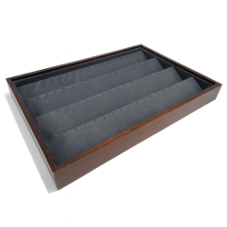 Lote de 5 bandejas para pendientes de madera oscura y de ante gris antracita