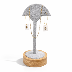 Présentoir palmier 1 paire de boucles d'oreilles longue et 1 collier - Velours gris